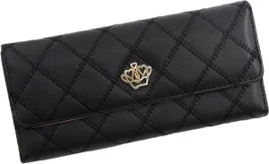 Metal Crown Long Ladies Large Purse Female PU Leather Card Holder clutch wallet bag for women (Black)