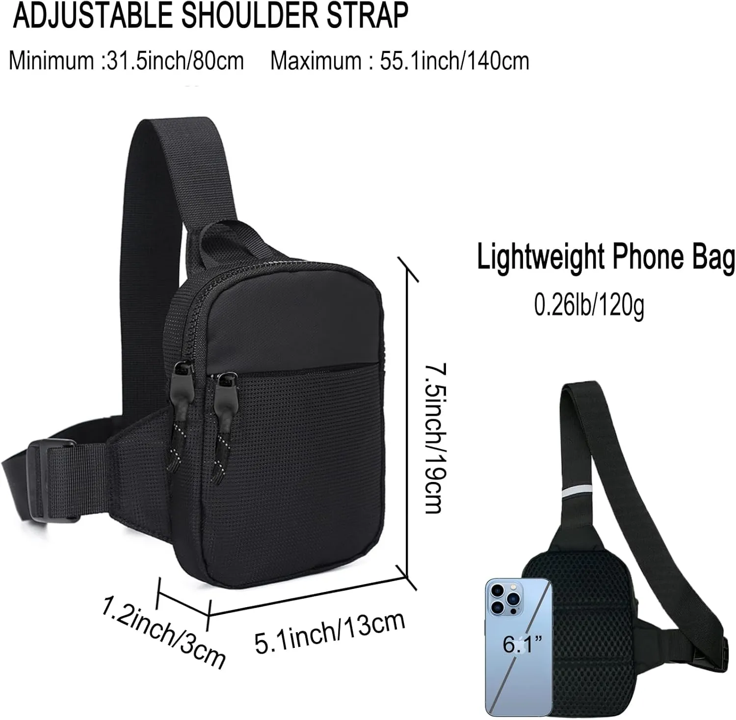 Mini Sling Bag Men Women Small Crossbody Bag Waterproof Phone Chest Bag Fanny Packs Personal Pocket Bag Hiking Backpack