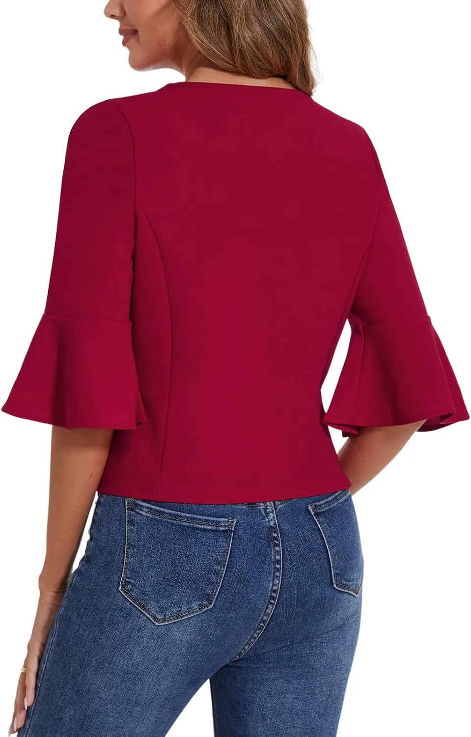 MINTLIMIT Cropped Blazer for Women Casual Elegant Open Front Blazer Flared 3/4 Sleeve Tailored Cardigan Suit Jacket