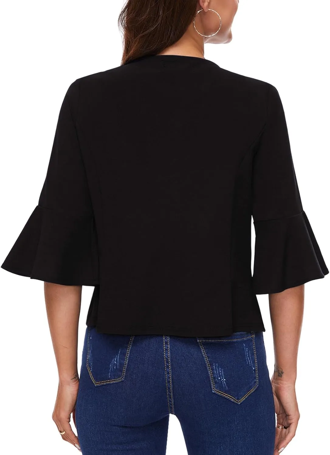 MINTLIMIT Cropped Blazer for Women Casual Elegant Open Front Blazer Flared 3/4 Sleeve Tailored Cardigan Suit Jacket