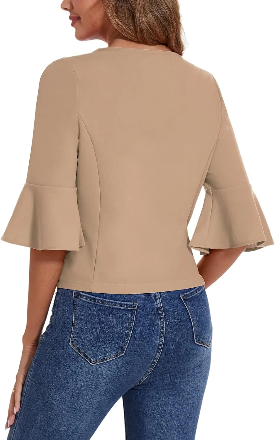 MINTLIMIT Cropped Blazer for Women Casual Elegant Open Front Blazer Flared 3/4 Sleeve Tailored Cardigan Suit Jacket