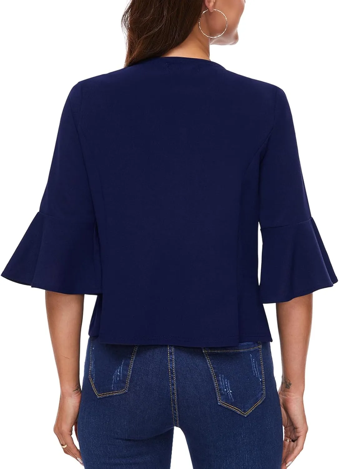 MINTLIMIT Cropped Blazer for Women Casual Elegant Open Front Blazer Flared 3/4 Sleeve Tailored Cardigan Suit Jacket