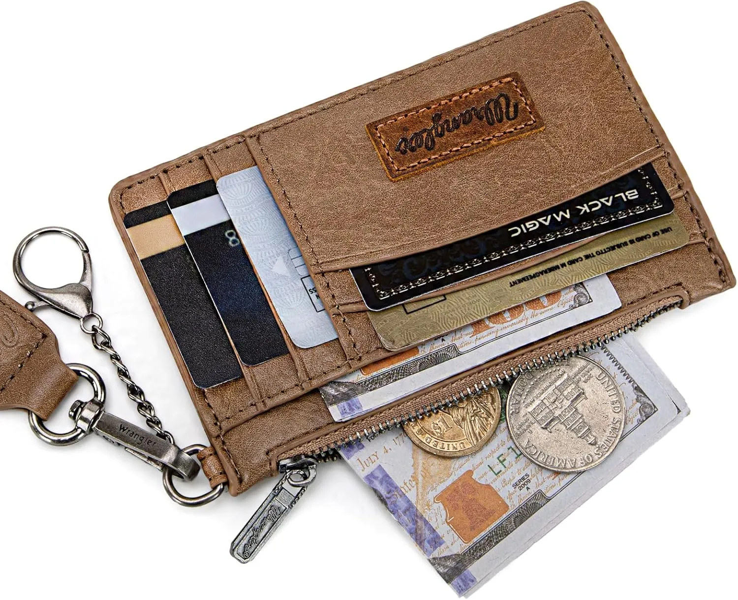 Montana West X Wrangler RFID Credit Card Holder Small Card Wallets for Women Slim Wallet Keychain Women Card Holder with Wristlet Strap