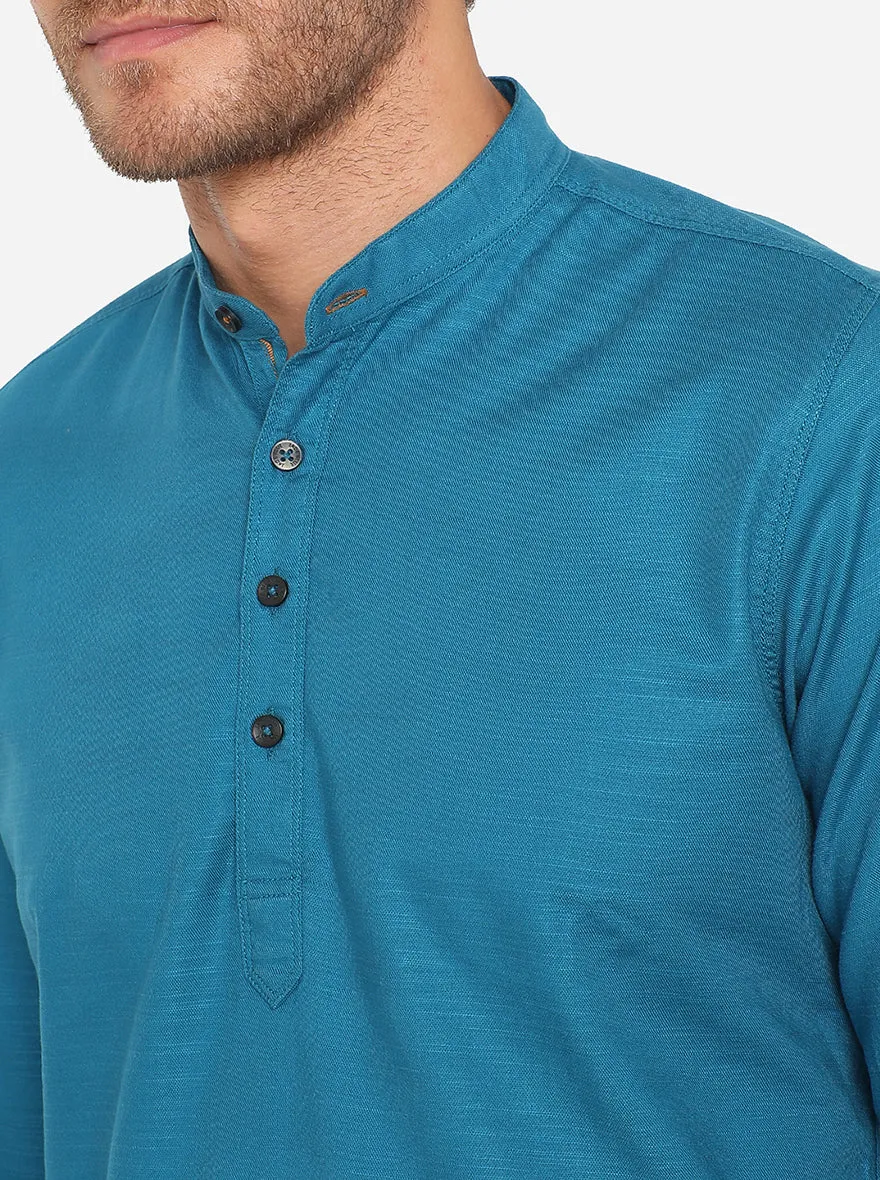 Mosaic Blue Solid Slim Fit Semi Casual Shirt | JadeBlue