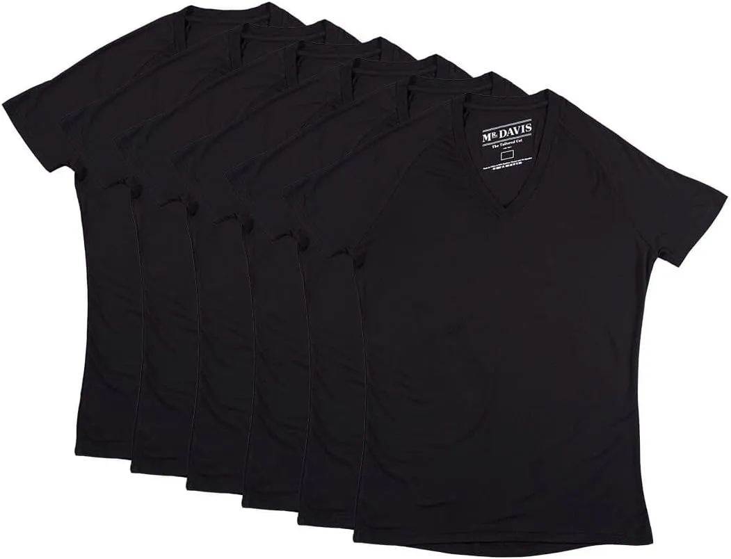 Mr. Davis Men's Bamboo Viscose Tailored Cut Stylish V Neck Undershirt - 6 Pack