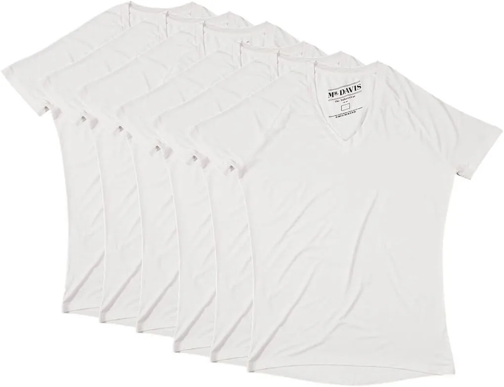 Mr. Davis Men's Bamboo Viscose Tailored Cut Stylish V Neck Undershirt - 6 Pack