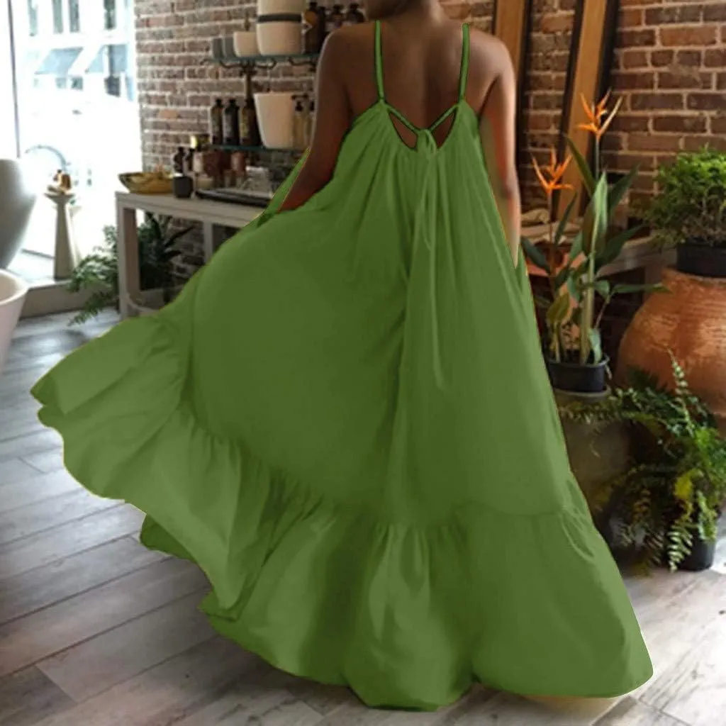 NaRHbrg Plus Size Women's Casual Loose Sundress Long Dress Sleeveless Maxi Dresses Summer Beach Flowy Dress with Pockets