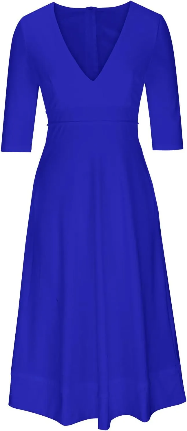 NaRHbrg Women's V-Neck Half Sleeve Midi Dress High Waist A-Line Elegant Flowy Party Dresses for Wedding