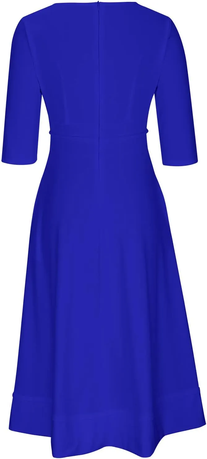 NaRHbrg Women's V-Neck Half Sleeve Midi Dress High Waist A-Line Elegant Flowy Party Dresses for Wedding