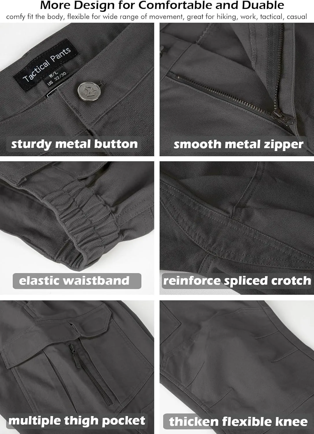 NAVEKULL Men's Flex Tactical Pants Cotton Stretch Work Cargo Pants Lightweight EDC Outdoor Hiking Trousers