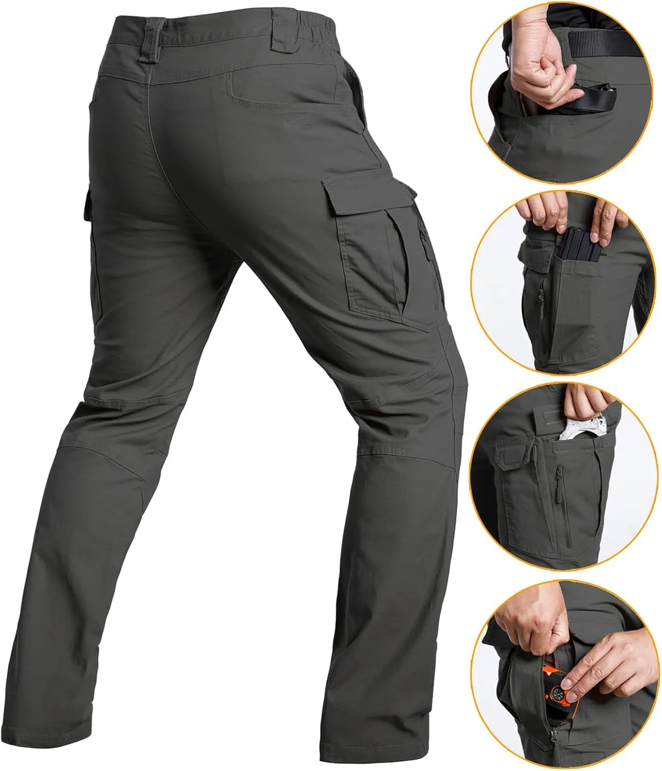 NAVEKULL Men's Flex Tactical Pants Cotton Stretch Work Cargo Pants Lightweight EDC Outdoor Hiking Trousers