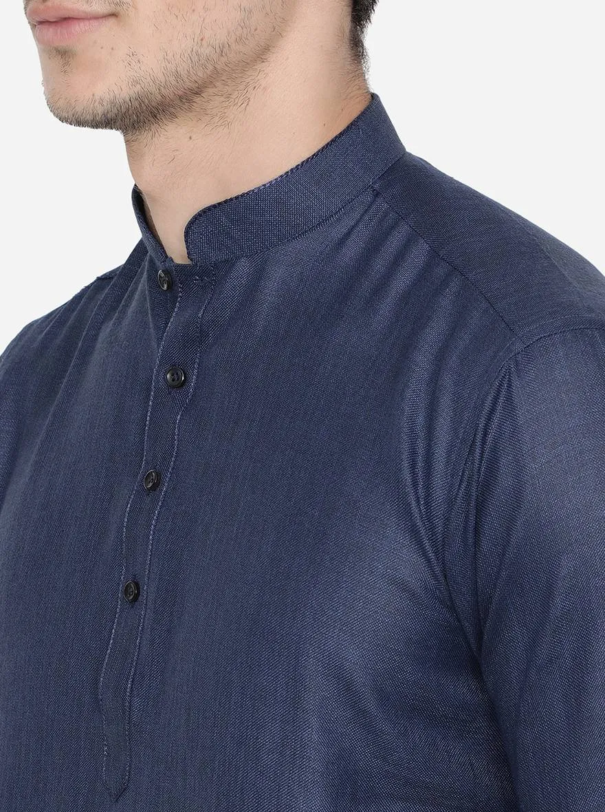 Navy Blue Solid Slim Fit Short Kurta | JB Studio