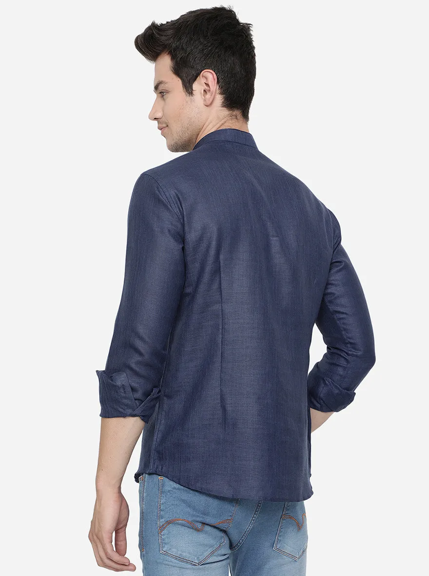 Navy Blue Solid Slim Fit Short Kurta | JB Studio