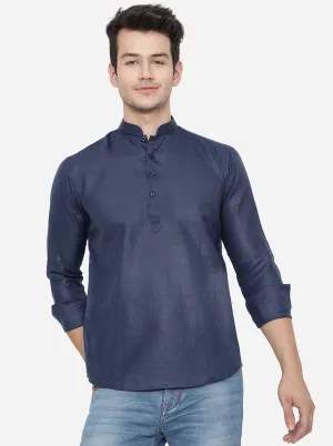 Navy Blue Solid Slim Fit Short Kurta | JB Studio