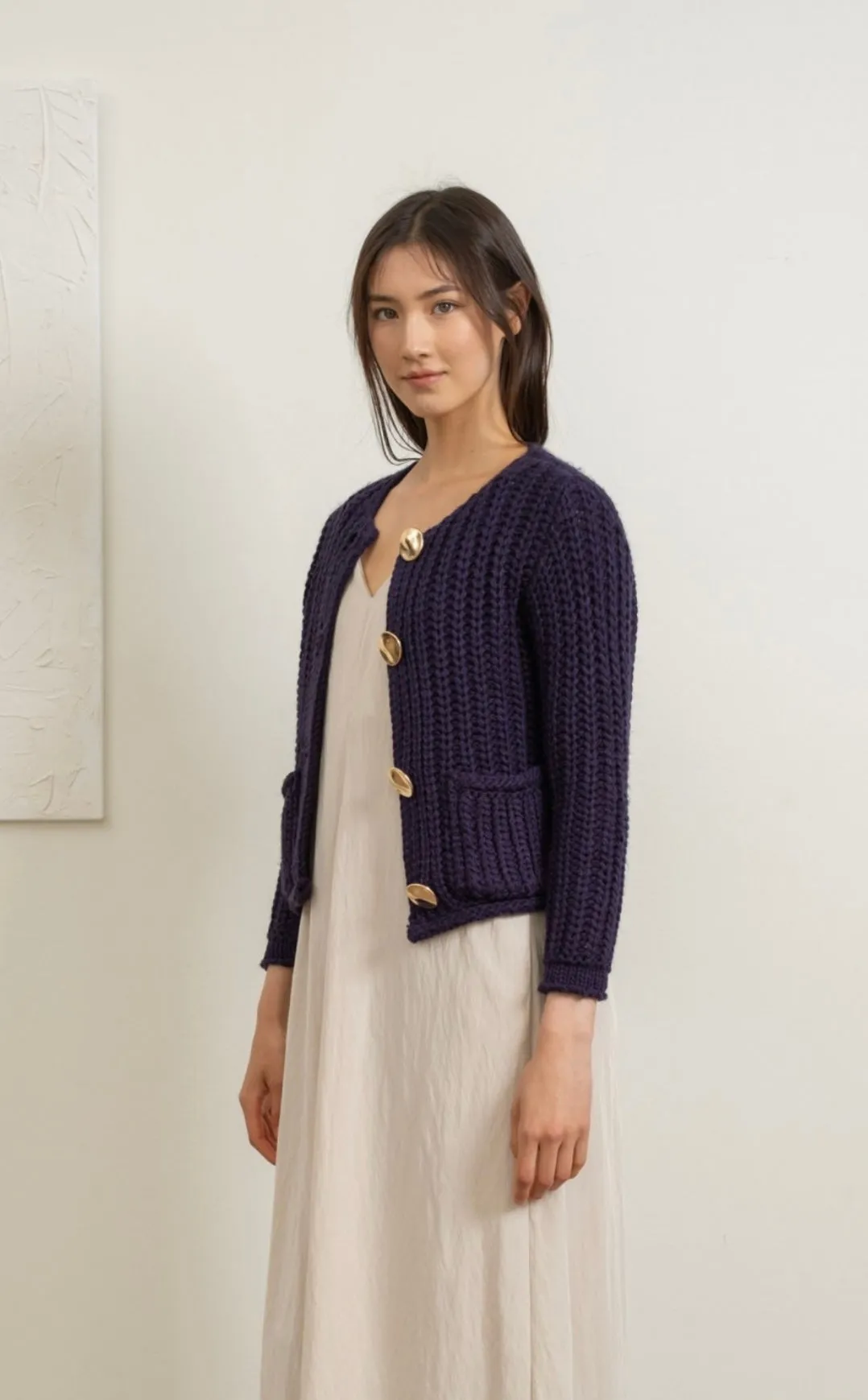 Navy Chunky Knit Cardigan