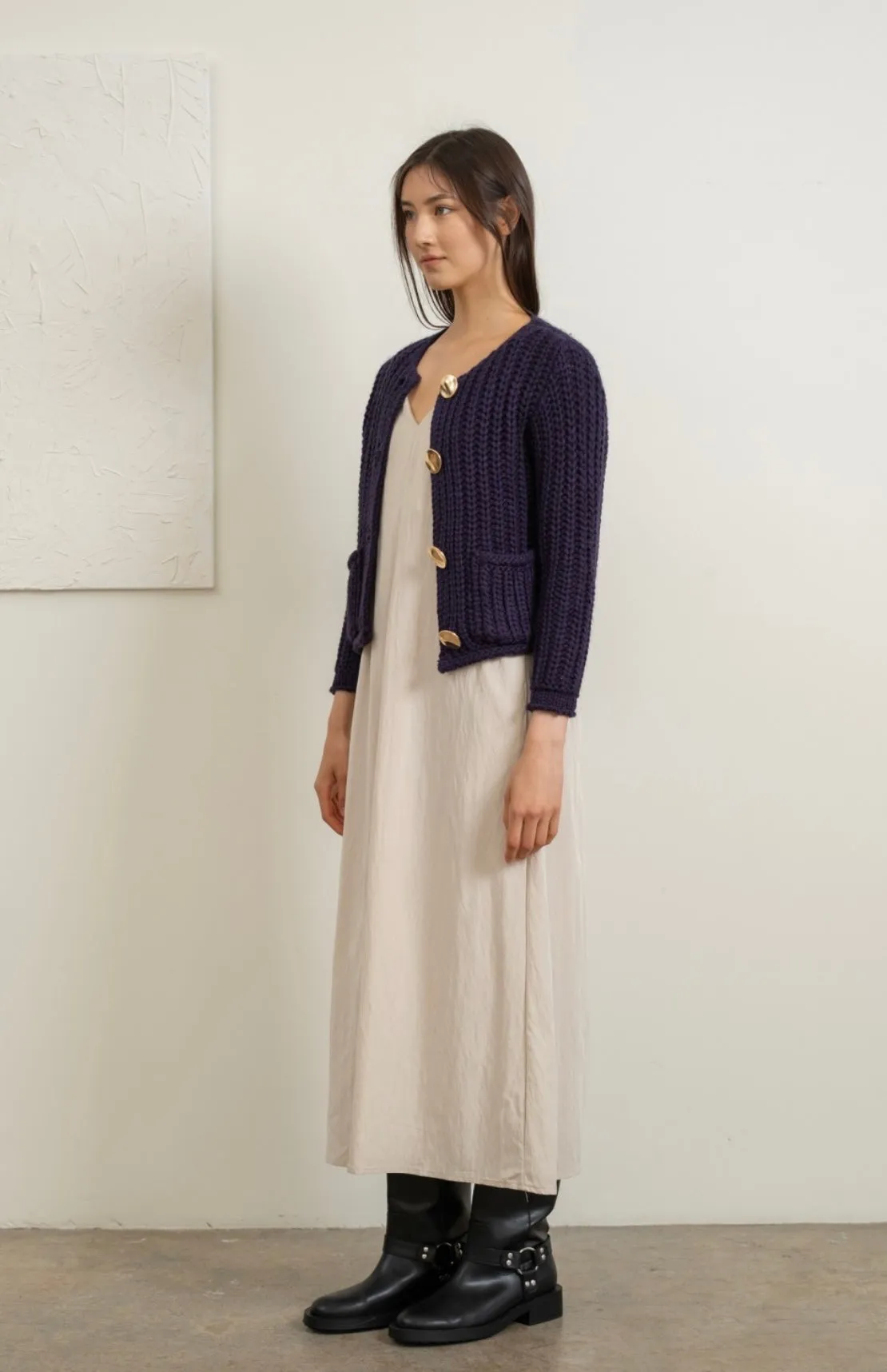 Navy Chunky Knit Cardigan