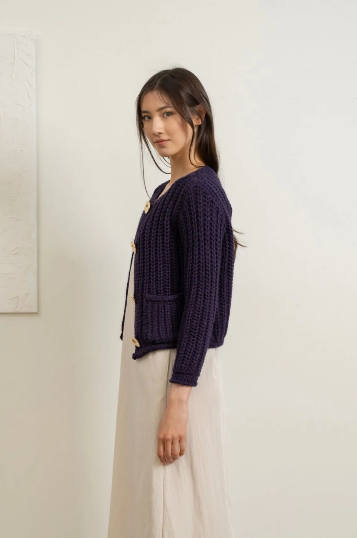 Navy Chunky Knit Cardigan