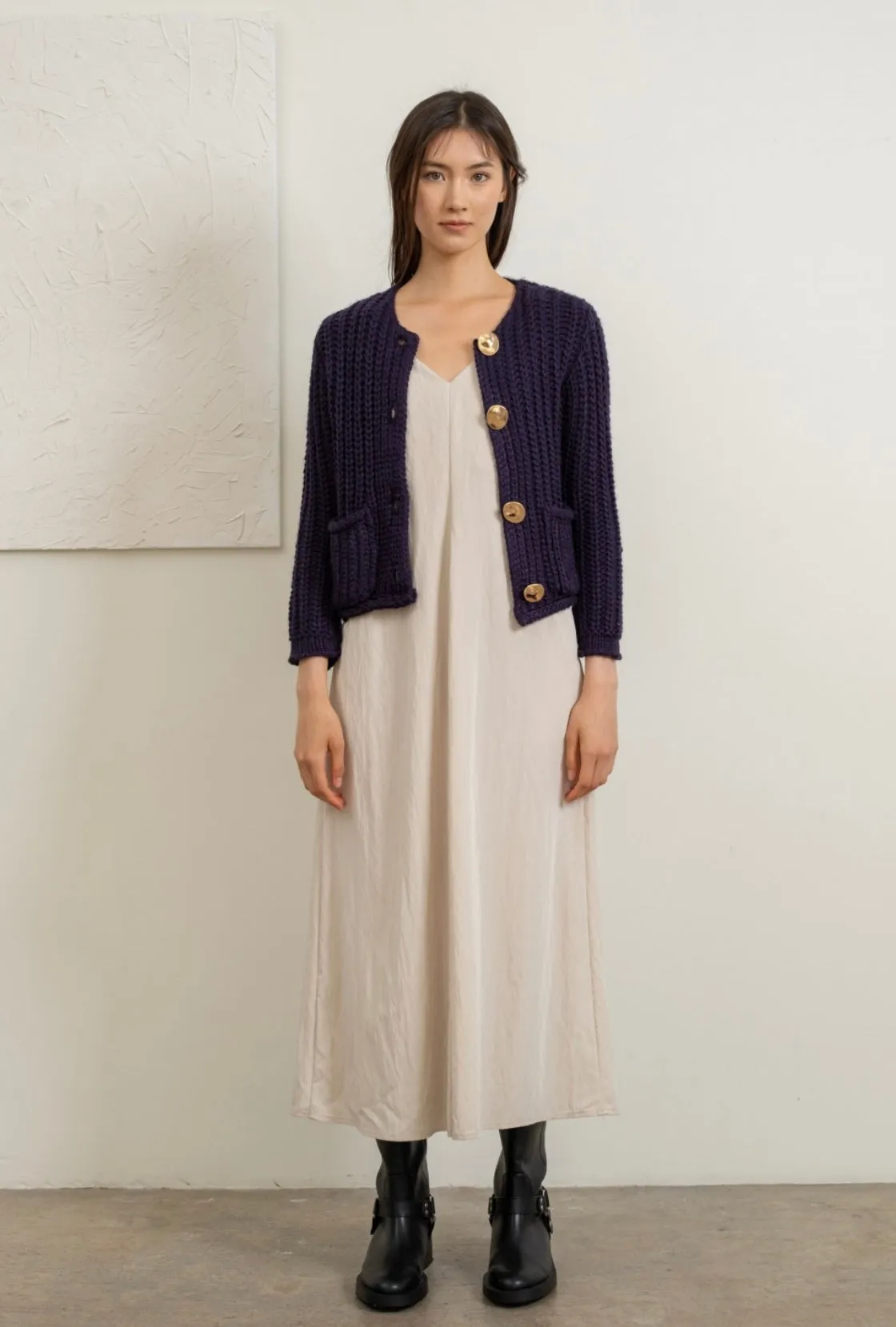 Navy Chunky Knit Cardigan
