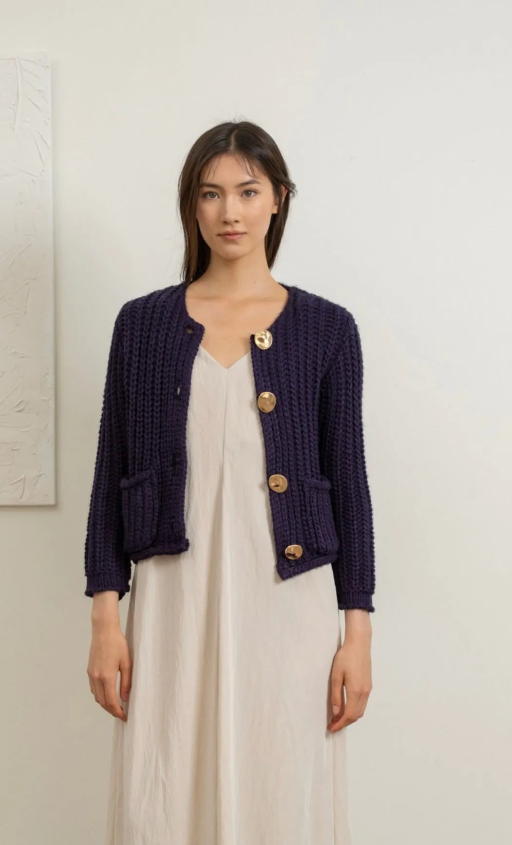 Navy Chunky Knit Cardigan