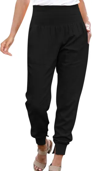 niuwa Lady High Waist Tapered Pants for Women Elegant Office Work Pants Solid Color Casual Trousers with Pockets