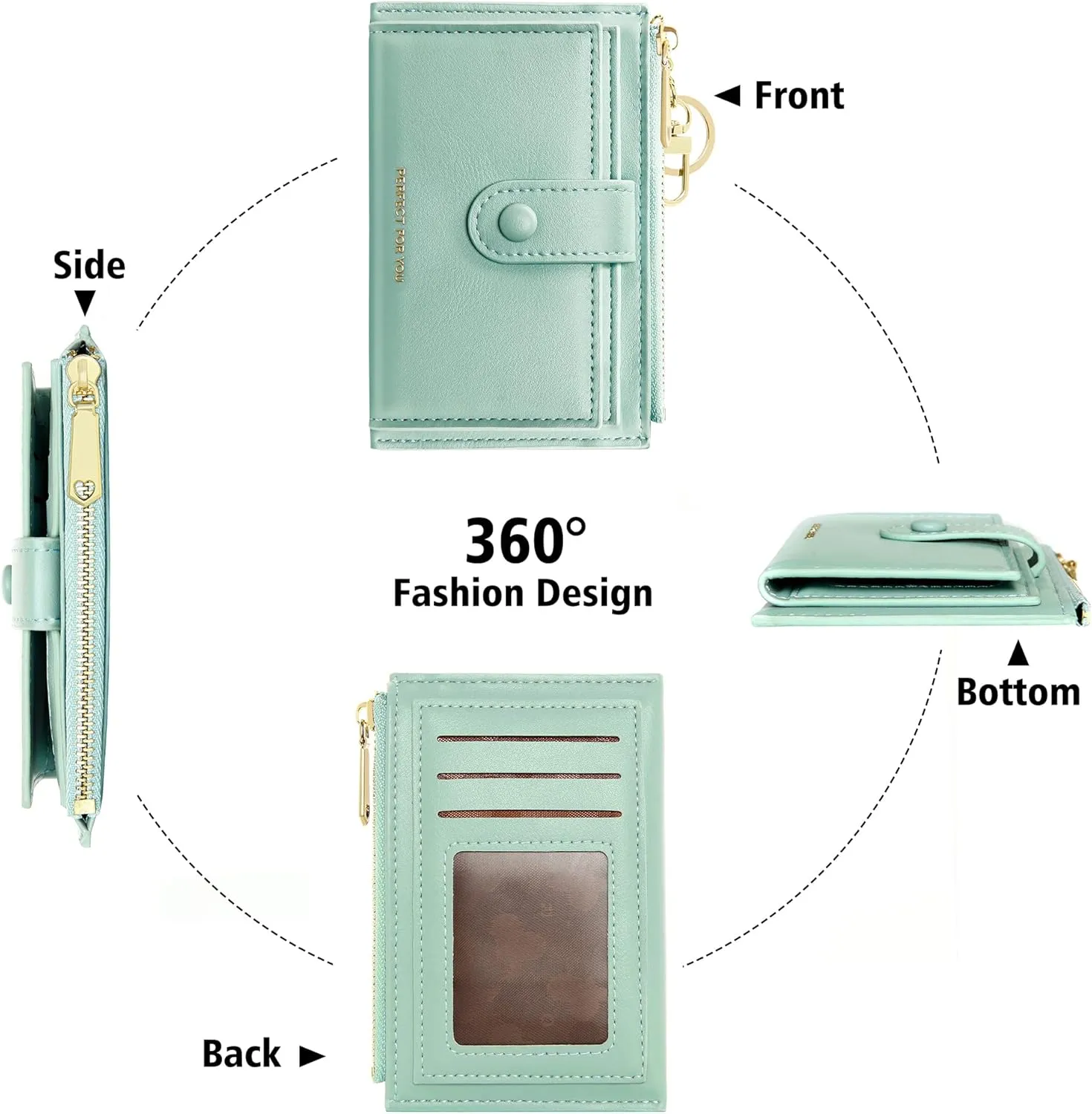 OIDERY Small Wallet For Women RFID Minimalist Credit Card Holder Wallet Slim Leather Keychain Wallet With Zipper Pocket ID Window