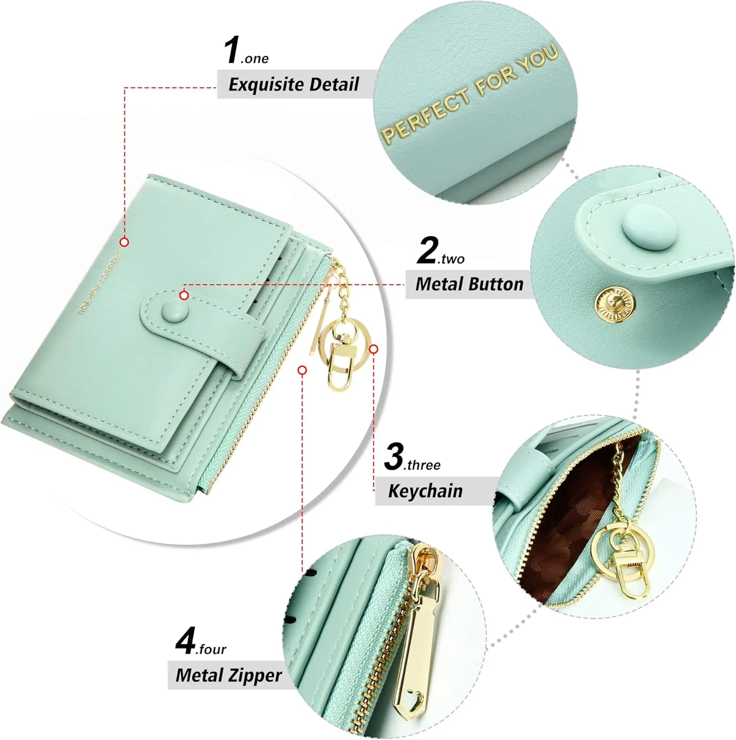 OIDERY Small Wallet For Women RFID Minimalist Credit Card Holder Wallet Slim Leather Keychain Wallet With Zipper Pocket ID Window