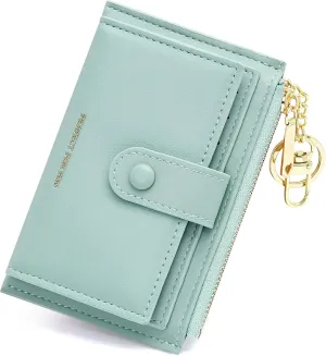 OIDERY Small Wallet For Women RFID Minimalist Credit Card Holder Wallet Slim Leather Keychain Wallet With Zipper Pocket ID Window