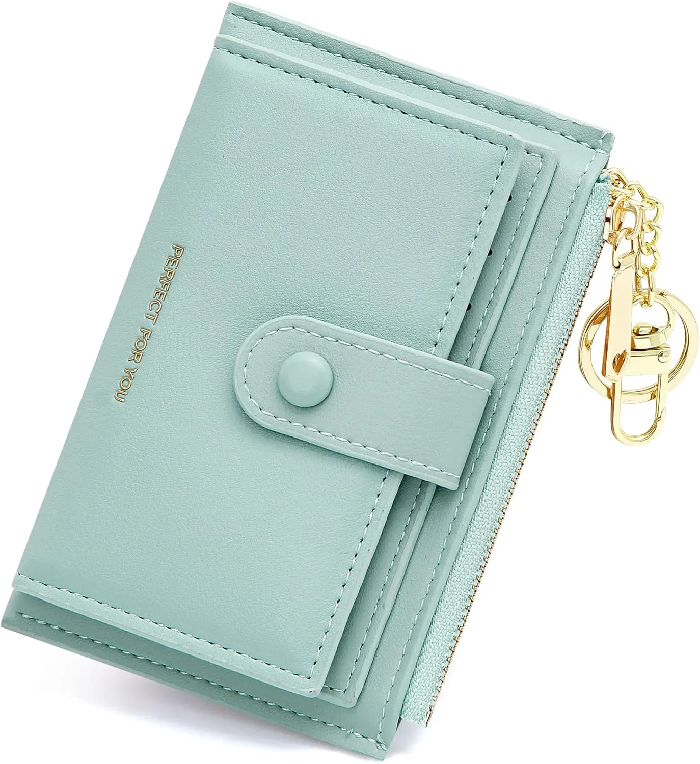 OIDERY Small Wallet For Women RFID Minimalist Credit Card Holder Wallet Slim Leather Keychain Wallet With Zipper Pocket ID Window