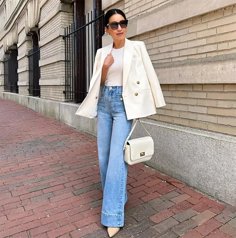 Oprah's Favorite - Tummy Control Sailor Wide Leg Trouser, Chiccurva Jeans, Wide Leg Cropped Denim Pants