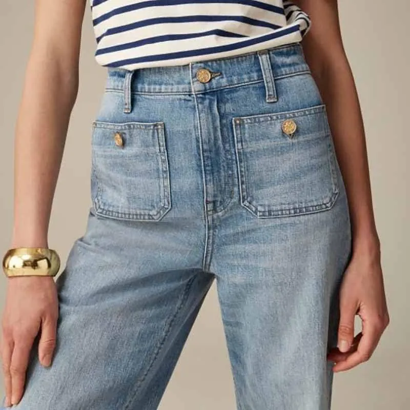 Oprah's Favorite - Tummy Control Sailor Wide Leg Trouser, Chiccurva Jeans, Wide Leg Cropped Denim Pants