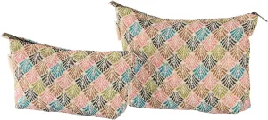 Oriental Waves Print Canvas Makeup Bag for Women Girls, Large Capacity Trendy Travel-Friendly Cosmetic Bag, Secure Metal Zipper Pouch Aesthetic Toiletry Bag Organizer (Set of 2)