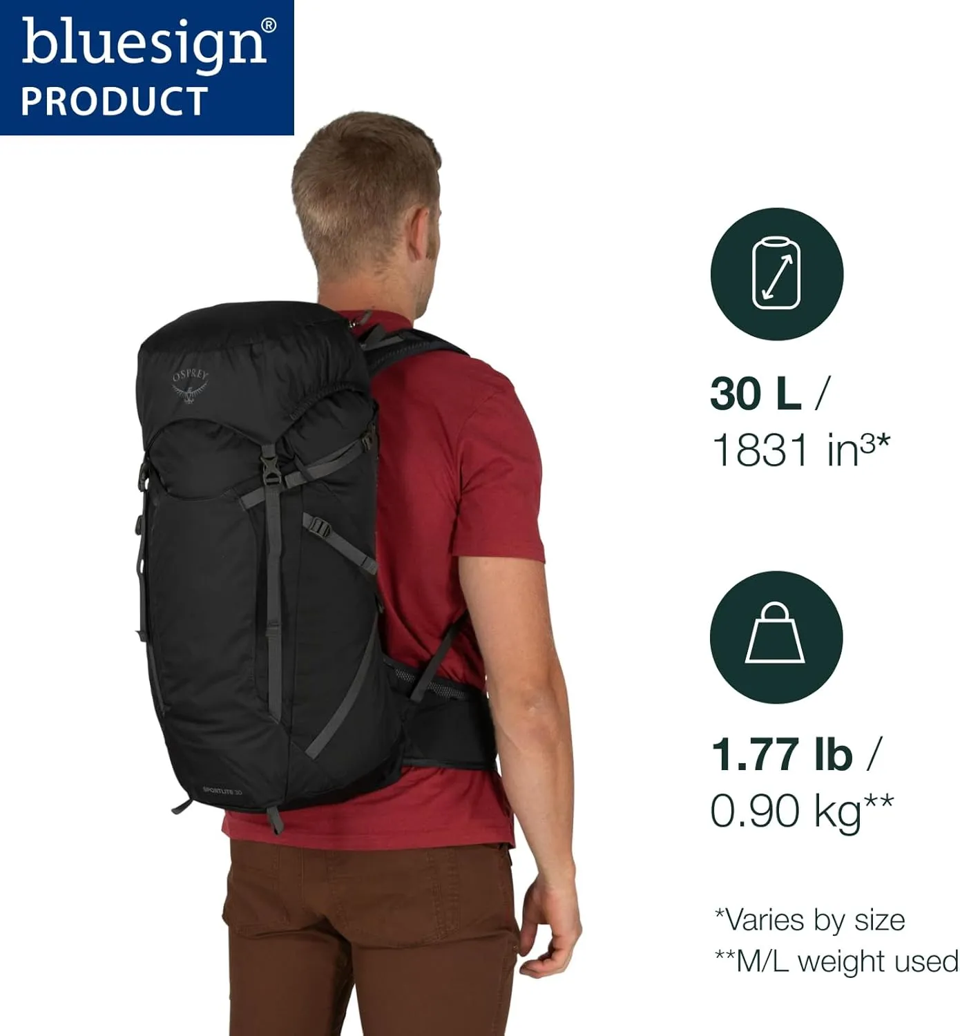 Osprey Sportlite 30L Unisex Lightweight Hiking Backpack, Tungsten/Grey Wolf, S/M