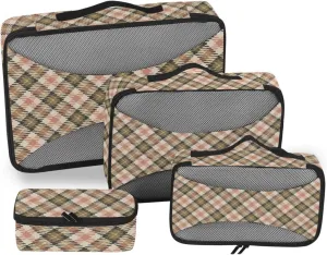 Packing Cube 4 Set Luggage Organizer Bags Travel Compartment Organizer Bags Packing Cunes Cream Plaid Pink