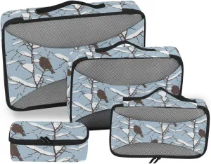 Packing Cube Set of 4 Suitcase Organizer Bags Travel Compartment Organizer Bags Packing Cube Birds on Tree