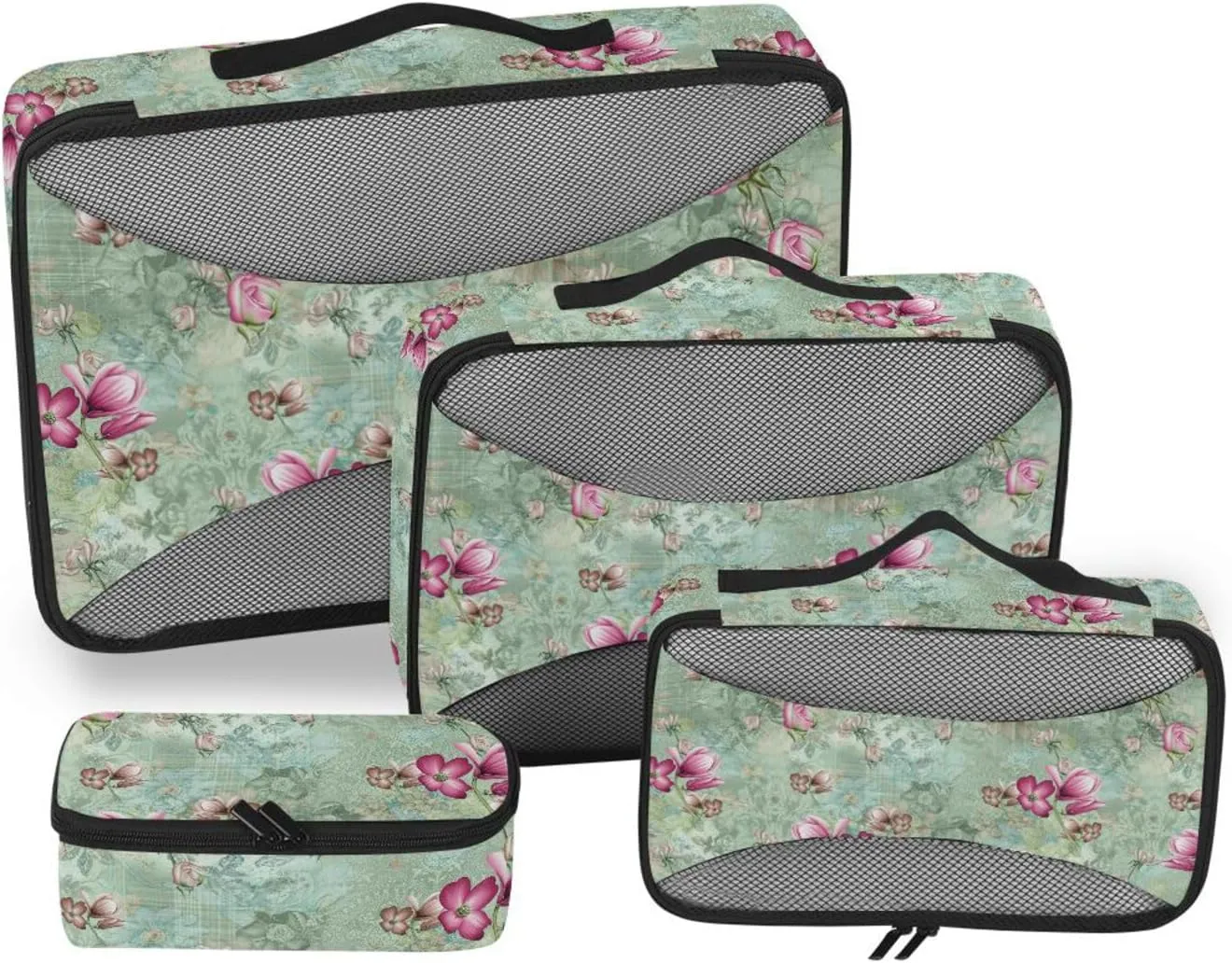 Packing Cubes for Suitcases 4 Set Luggage Cubes Travel Compartment Organizer Bags Packing Cuves Flower Geometrical Vintage