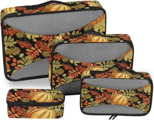 Packing Cubes for Suitcases 4 Set Suitcase Organizer Bags Luggage Packing Cubes for Travel Packimg Cubes Autumn Leaves Maple Pumpkins