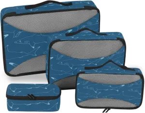 Packing Cubes for Travel Set of 4 Luggage Bags Organizers Suitcase Cubes Pcking Cubes Blue Sharks