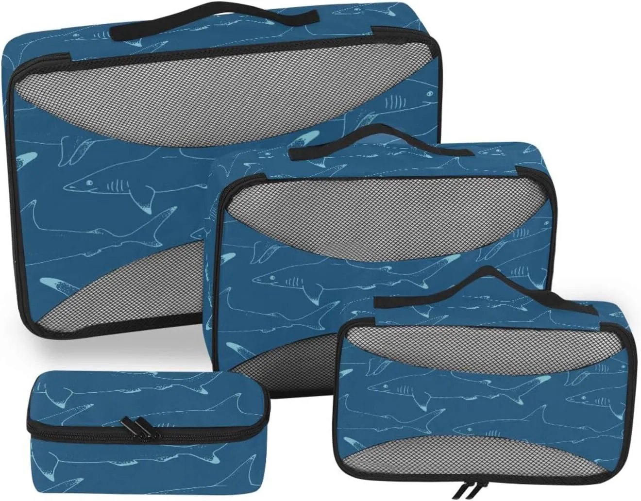 Packing Cubes for Travel Set of 4 Luggage Bags Organizers Suitcase Cubes Pcking Cubes Blue Sharks