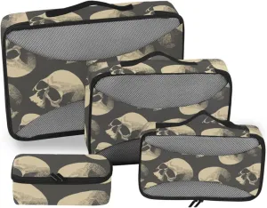 Packing Cubes for Travel Set of 4 Luggage Bags Organizers Travel Compartment Organizer Bags Oacking Cubes Skulls Retro