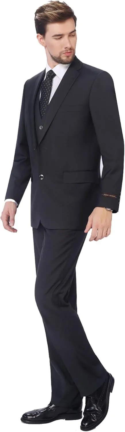 P&L Men's Suit 3 Piece Classic Fit Suit Jacket & Expandable Waist Dress Pants & Vest Set