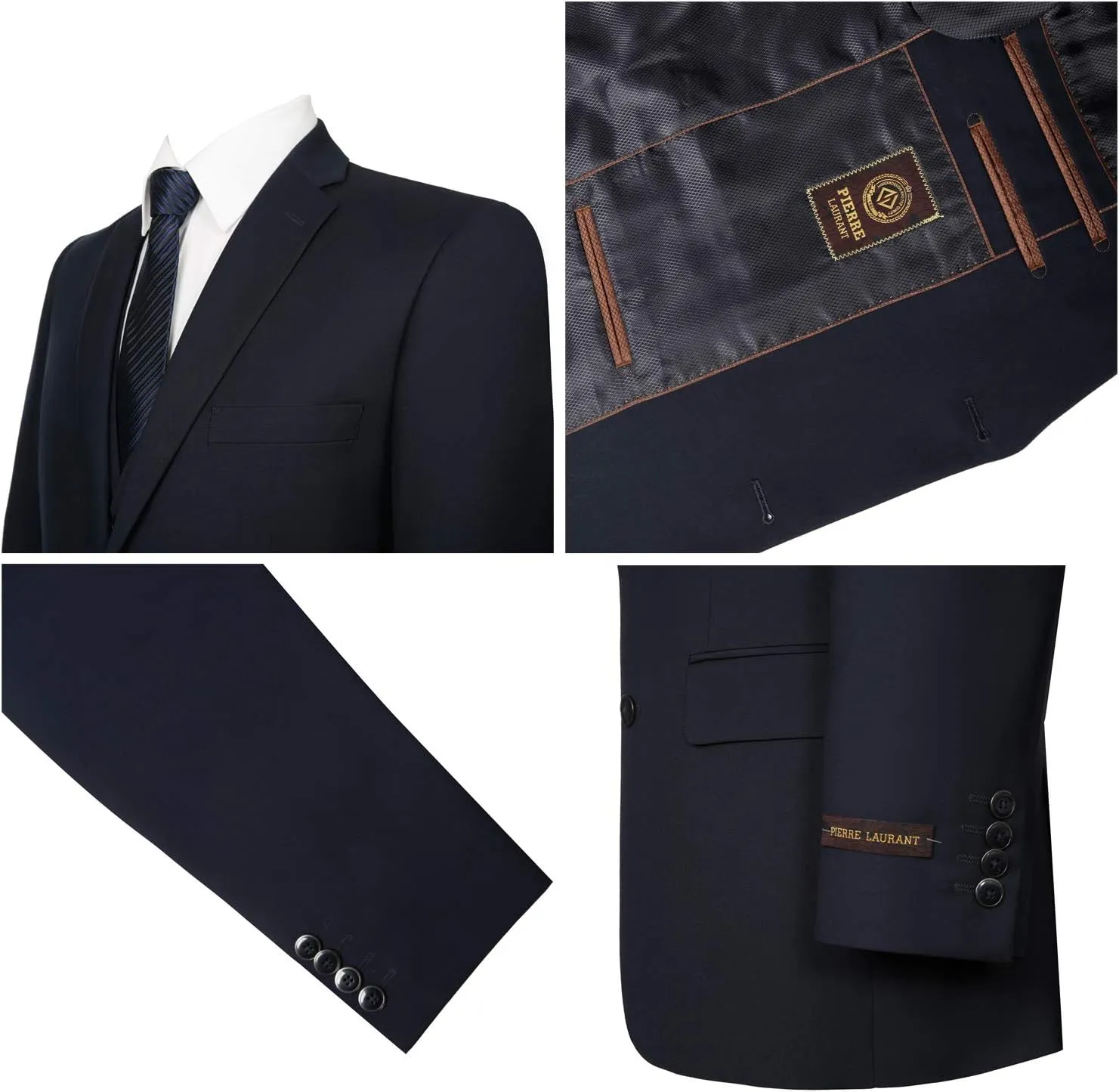 P&L Men's Suit 3 Piece Classic Fit Suit Jacket & Expandable Waist Dress Pants & Vest Set