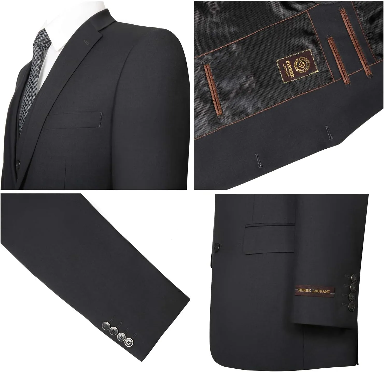 P&L Men's Suit 3 Piece Classic Fit Suit Jacket & Expandable Waist Dress Pants & Vest Set