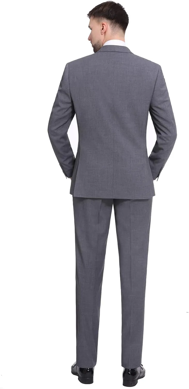 P&L Men's Suit Slim Fit 2 Piece for Business Wedding Prom Premium Jacket Blazer and Flat Pants Set