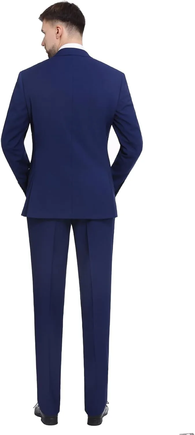 P&L Men's Suit Slim Fit 2 Piece for Business Wedding Prom Premium Jacket Blazer and Flat Pants Set