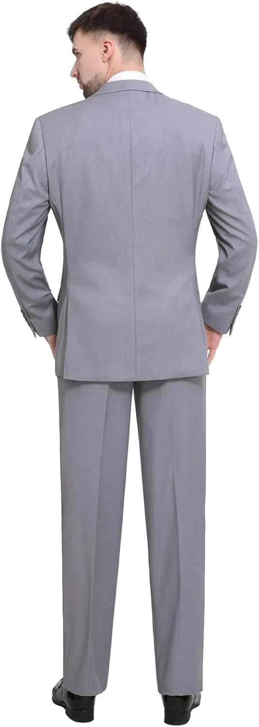 P&L Men's Suit Slim Fit 2 Piece for Business Wedding Prom Premium Jacket Blazer and Flat Pants Set