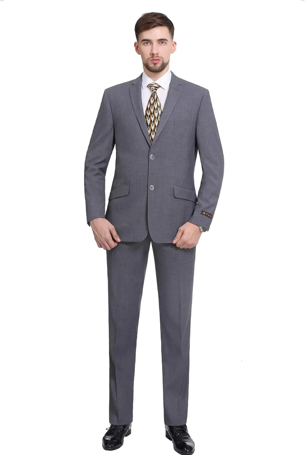 P&L Men's Suit Slim Fit 2 Piece for Business Wedding Prom Premium Jacket Blazer and Flat Pants Set