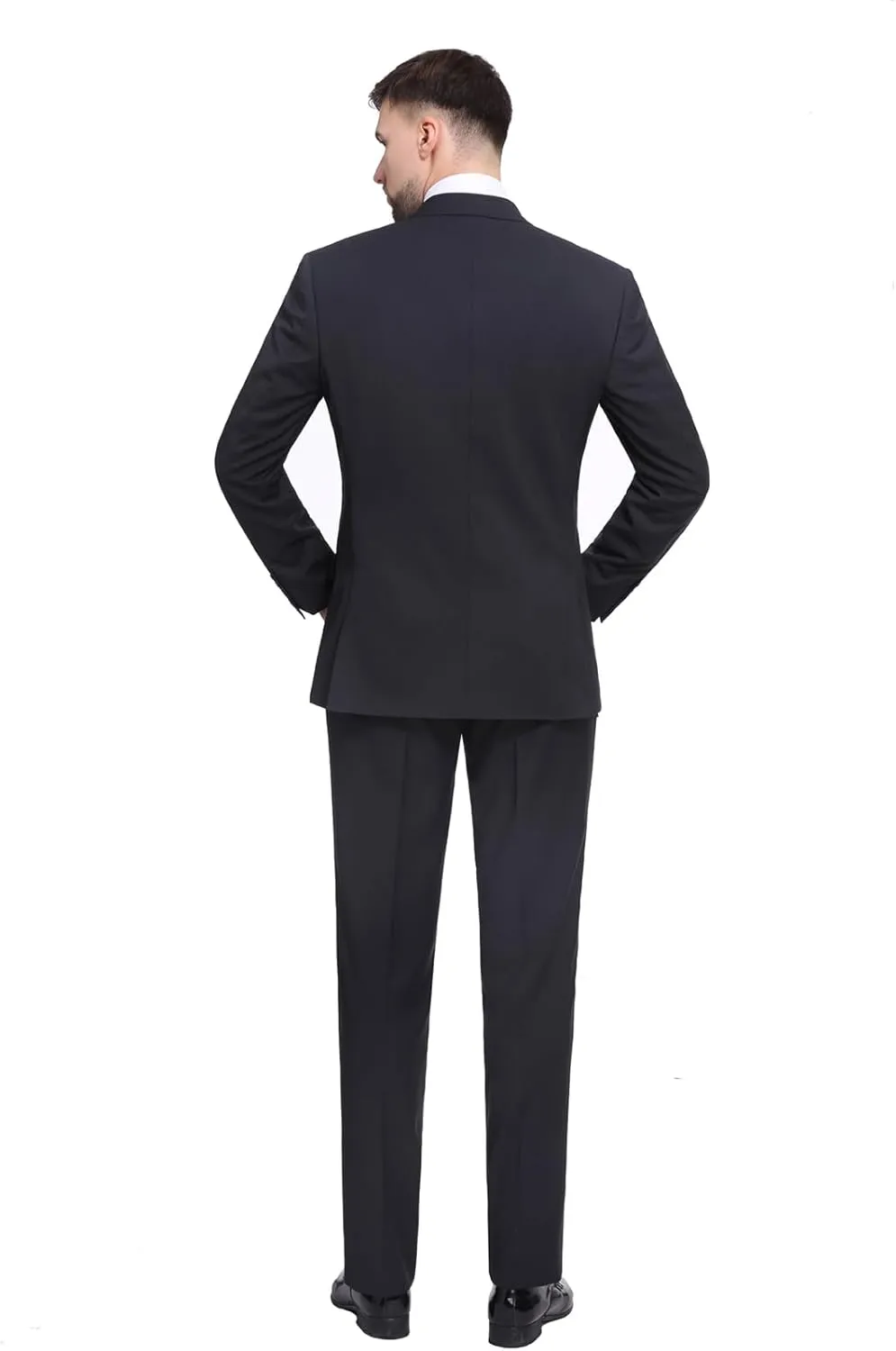 P&L Men's Suit Slim Fit 2 Piece for Business Wedding Prom Premium Jacket Blazer and Flat Pants Set