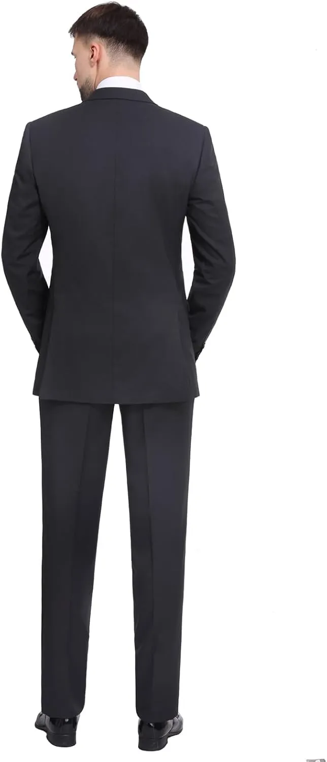 P&L Men's Suit Slim Fit 2 Piece for Business Wedding Prom Premium Jacket Blazer and Flat Pants Set