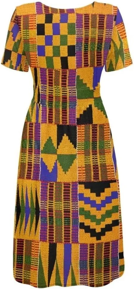 Pinupub Women Short Sleeve Wrap V Neck Dress Novelty Cute Graphic Casual Aloha Luau Party Dresses
