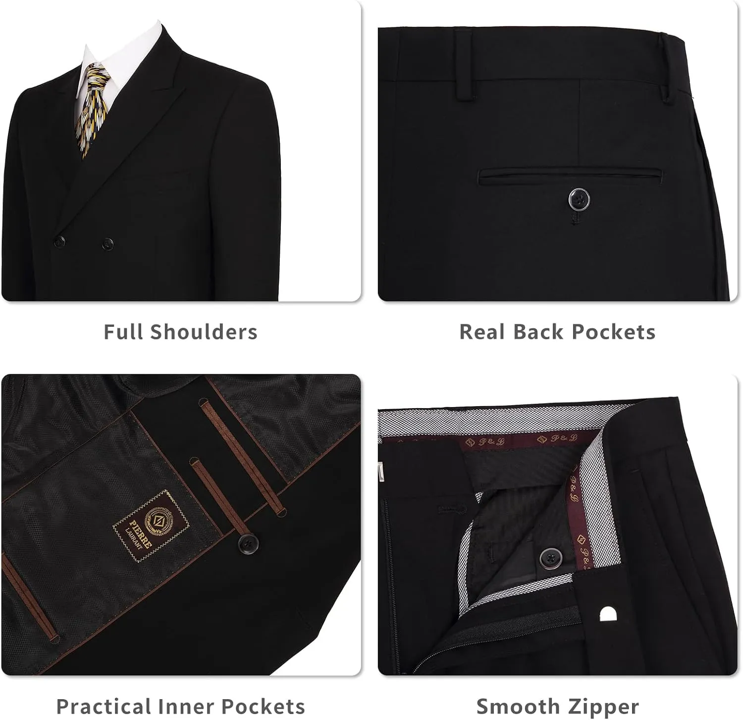 Pio Lorenzo Men's 2-Piece Classic Fit Double Breasted Peak Lapel Plaid Suit